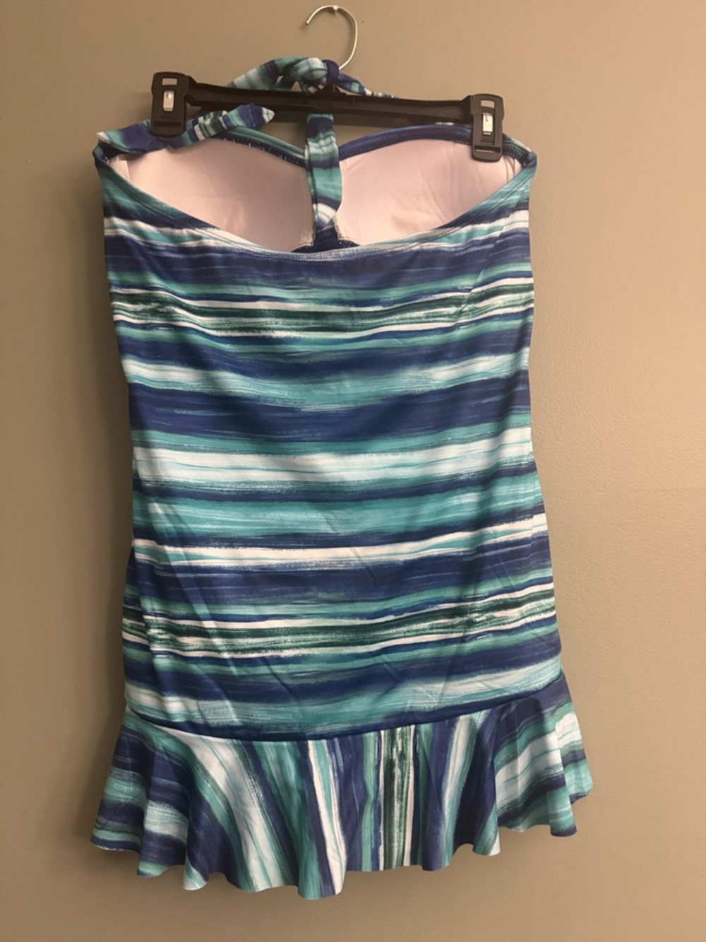 Disney Parks Minnie Mouse Striped Halter One Piece Swimsuit Ruched Large NWOT - Picture 7 of 8